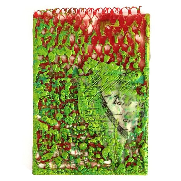 ATC ACEO Original 'Building Bridges' Encaustic Wax Collage Tristina Elmes - Picture 2 of 7